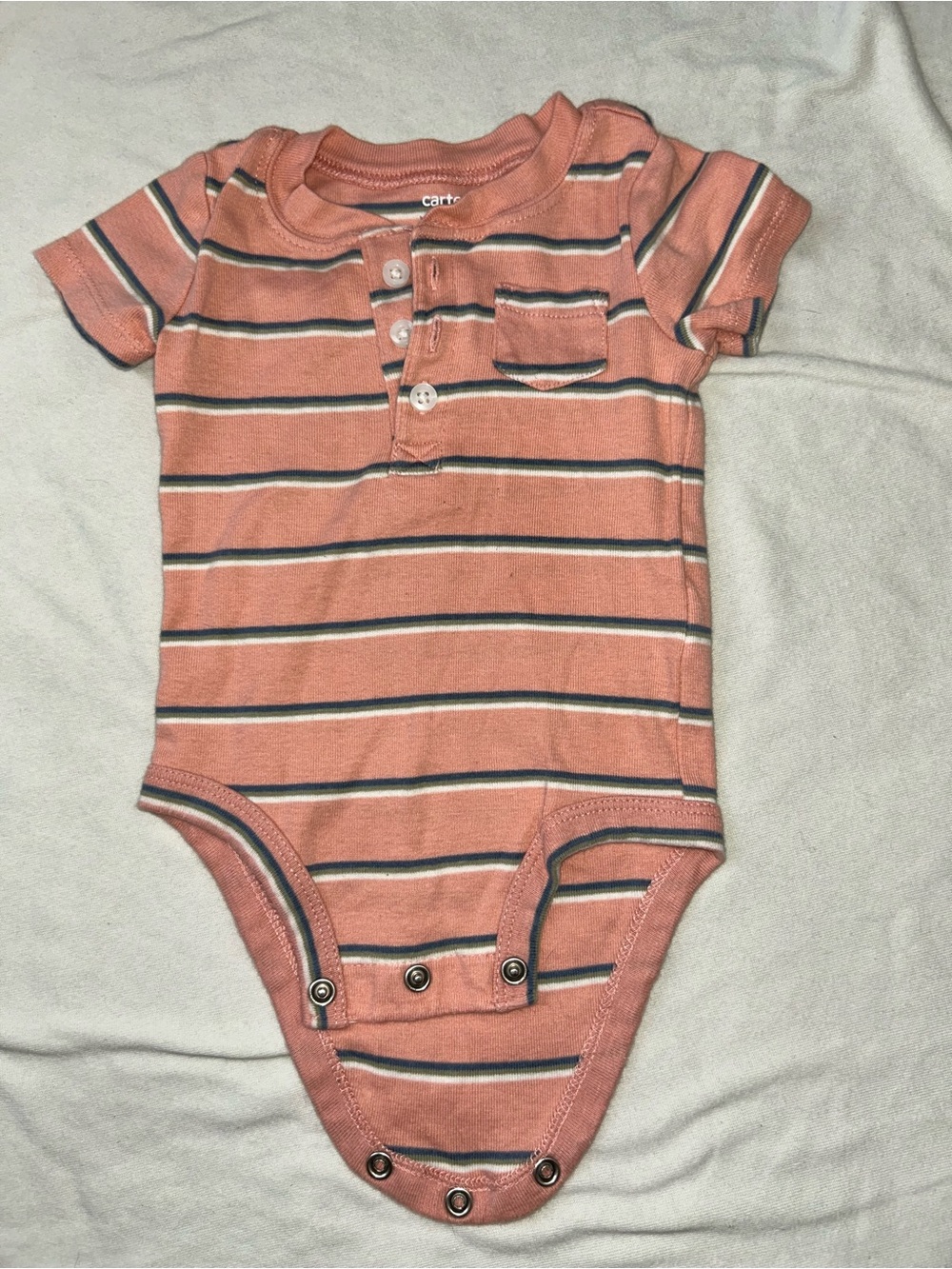 Carter's Coral Pink Striped Short-Sleeve One-Piece Bodysuit